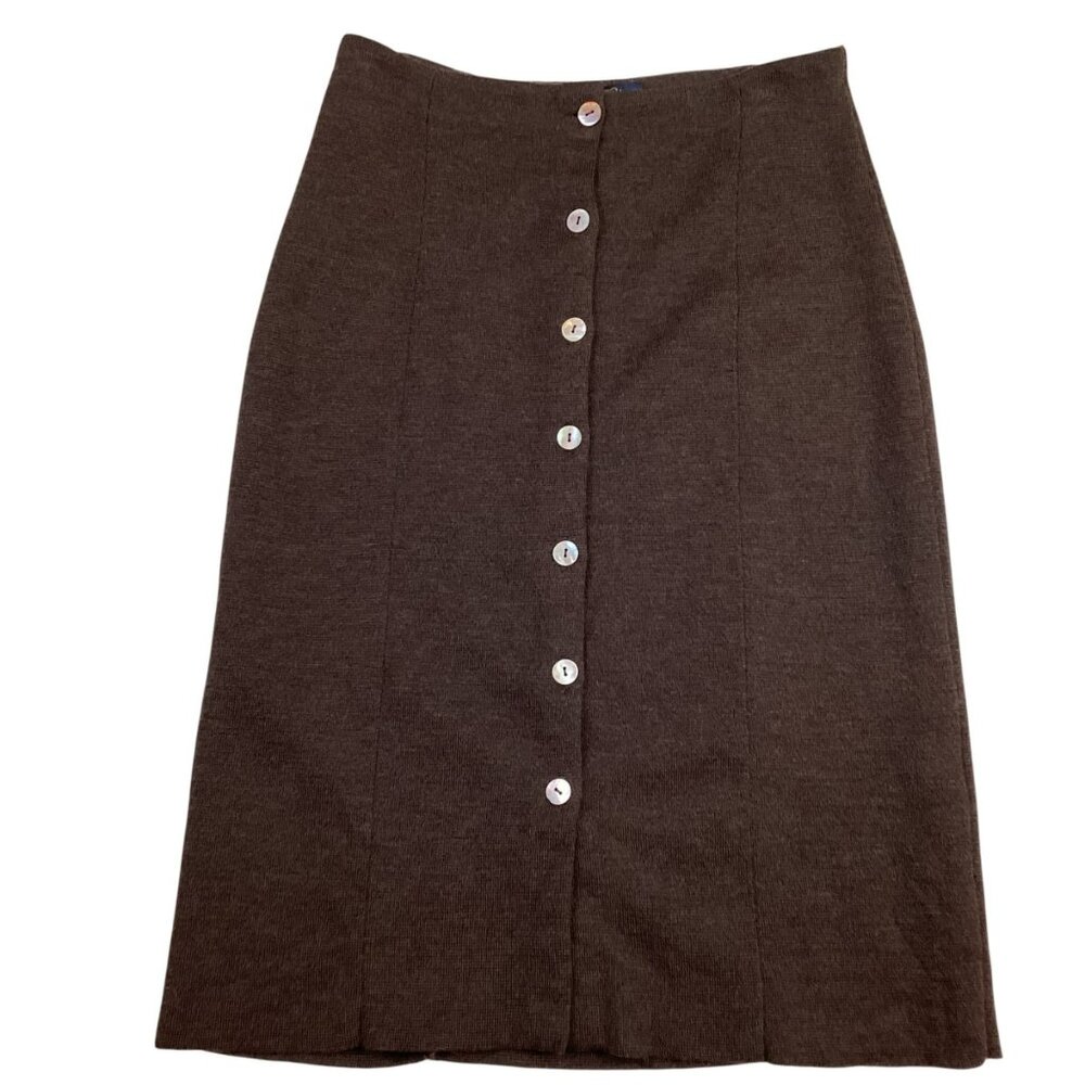 Brooks Brothers Womens Small Merino Wool Button-Front Skirt Brown A-Line